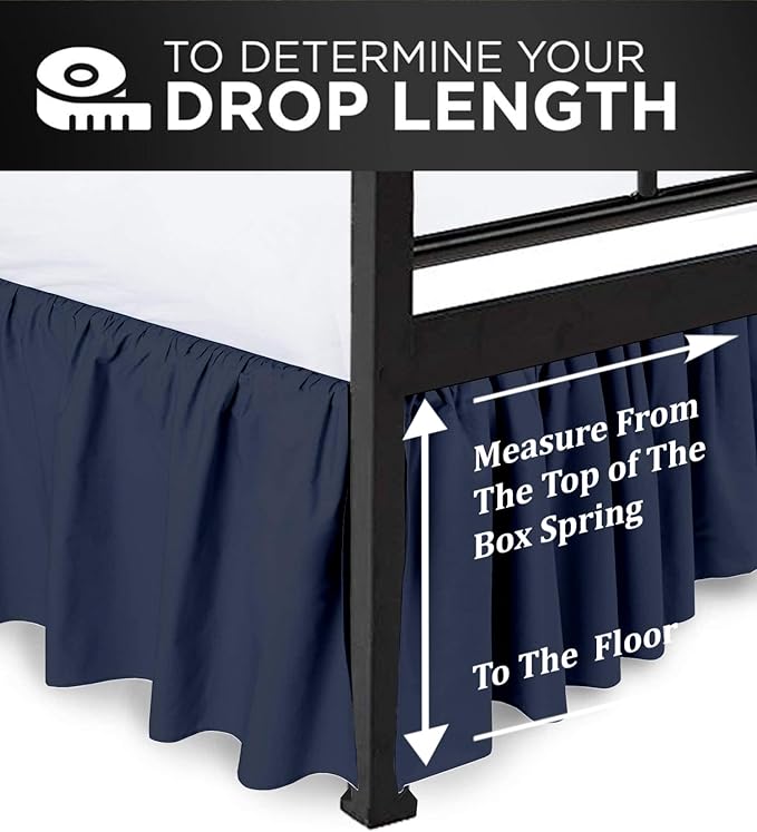 Ruffled Bed Skirt with Split Corners, Navy Blue, Queen 16 Inch Drop Bedskirt, Hotel Quality Brushed Microfiber Wrinkle Free Dust Ruffle Bed Skirt Queen Size