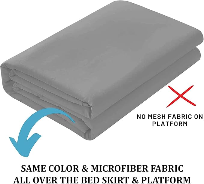 SKY BEDDINGS - Queen Size Ruffled Bed Skirt with Split Corners - 14 Inch Drop Dust Ruffle Bed Skirt with Platform Three Sided Coverage - 100% Microfiber, Light Grey