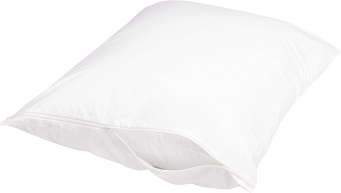 Amazon Basics Standard Pillowcase with Zipper, 100% Cotton Hypoallergenic, Pillow Protector, White (27 x 21 Inches), Pillows Not Included
