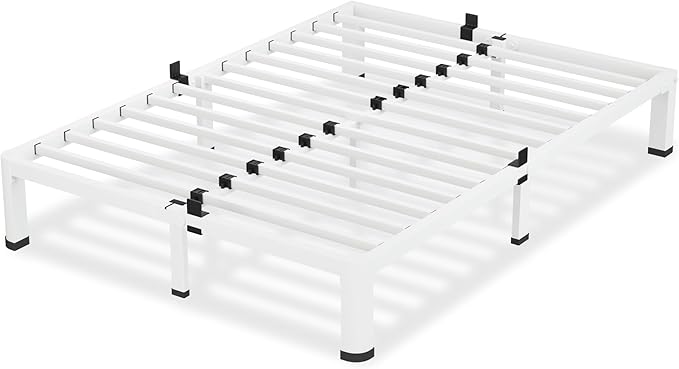 10 Inch White King Size Bed Frame, 3500Lbs Heavy Duty Metal Platform with Round Corner Legs Mattress Slide Stopper, Steel Slat Support No Box Spring Needed, Noise Free, Non-Slip, Easy Assembly