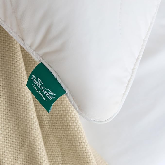 Three Geese White Goose Feather Down Pillows King Size(20x36inches) 2 Pack- 100% Cotton, Medium Firm,Soft Support
