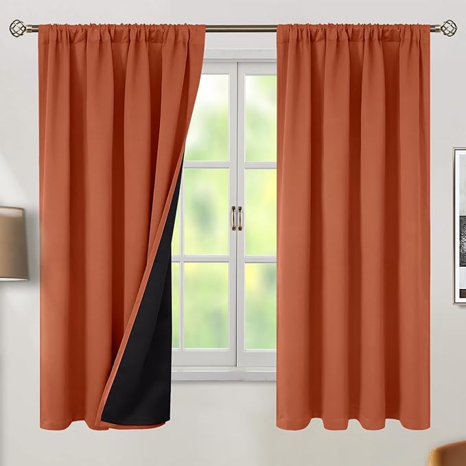 BGment Terracotta 100% Blackout Curtains for Bedroom, Fall Full Room Darkening Noise Reducing Living Room Curtains 63 Inch Length, Thermal Insulated Rod Pocket Window Drapes 2 Panels, 42 Inch Wide
