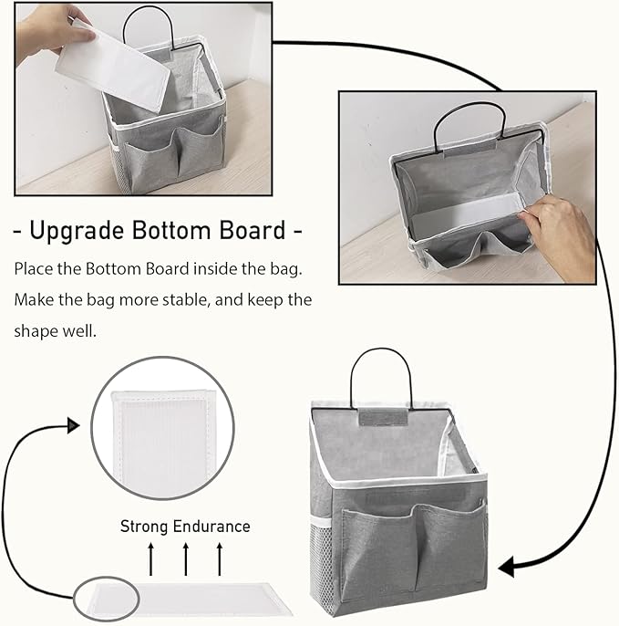 Kanrichu 3pcs Small Wall Hanging Organizer Bag, Linen Fabric Door Hanging Storage Basket with Pockets, Waterproof Bin for Kitchen, Bedroom, Office, RV Camper (White)
