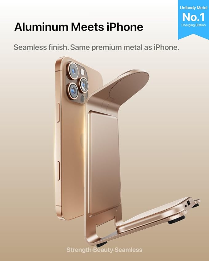 Intoval Aluminum 3 in 1 Wireless Charging Station for iPhone 17 16 15 14 13 12 11 Pro Max XR, Wireless Charger for Apple Watch 11 10 9 8 7 Ultra SE 3 2, Phone Charger for AirPods 4 Pro 2 3 (Desert)