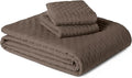 Amazon Basics Brushed Microfiber Quilt Set, Extra Soft with Natural Texture, 3-Piece,King, Brown