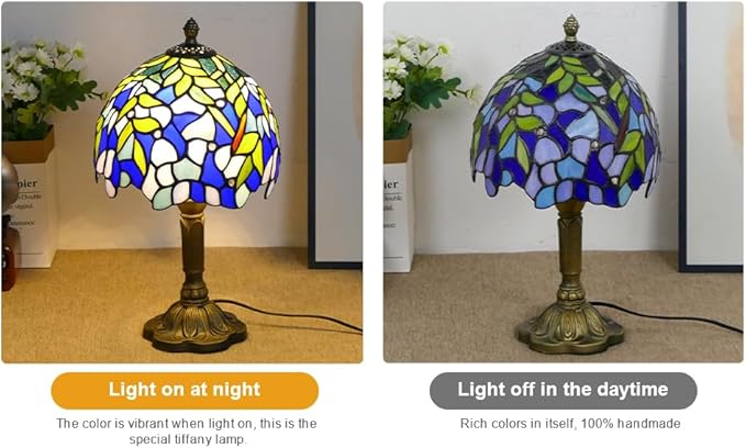 Tiffany Table Lamp Mini Nightstand Lamps Stained Glass Bedside Lamp Wisteria Night Lamp Reading Desk Light for Office Bar Bedroom Living Room,7.87 inch