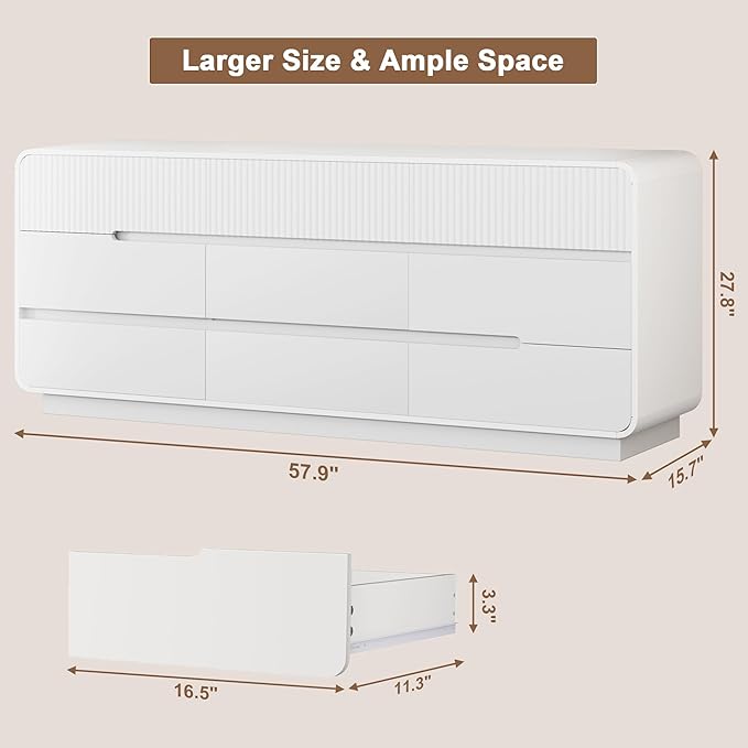 9 Drawer Dresser and 2 Nightstand Sets for Bedroom 3 Pcs Bedroom Set, Modern 57.9" Fluted Dresser with Invisible Handles Nightstand Charging Station, Bedroom Furniture Set for Living Room, White