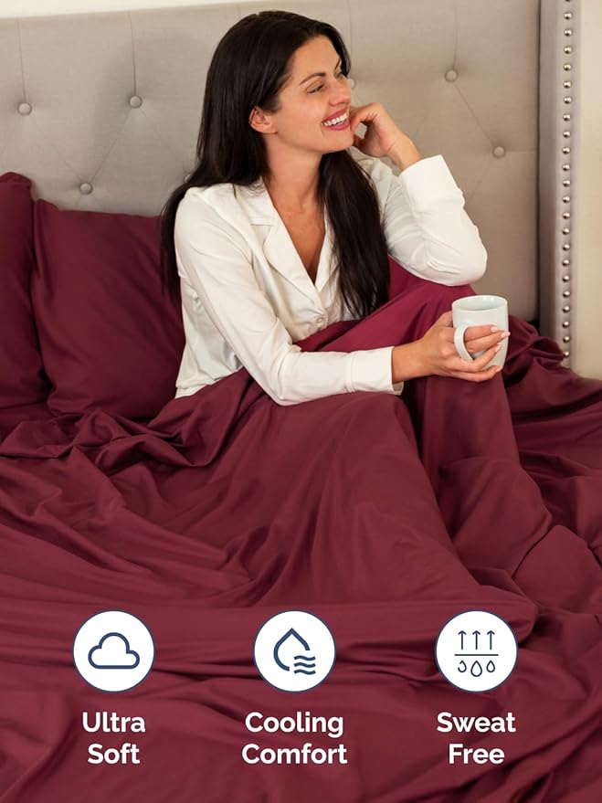 Extra Deep Cal King Sheet Set - 6 Piece Breathable and Cooling Sheets - Hotel Luxury Bed Sheets Set - Easy Fit - Soft, Wrinkle Free and Comfy Sheets Set - Burgundy Sheet Set with Extra Deep Pockets