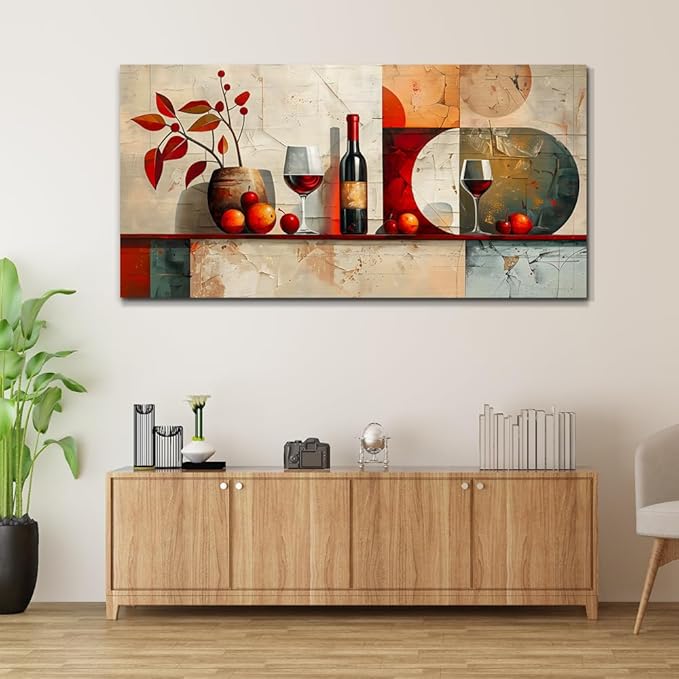 ERQINHUA Wall Art For Kitchen Wall Decor For Living Room Dining Room Decorations Wine Glass Mural Still Life Abstract Pictures Artwork bar Posters Home Decor Wall Painting Ready To Hang 20"x40"