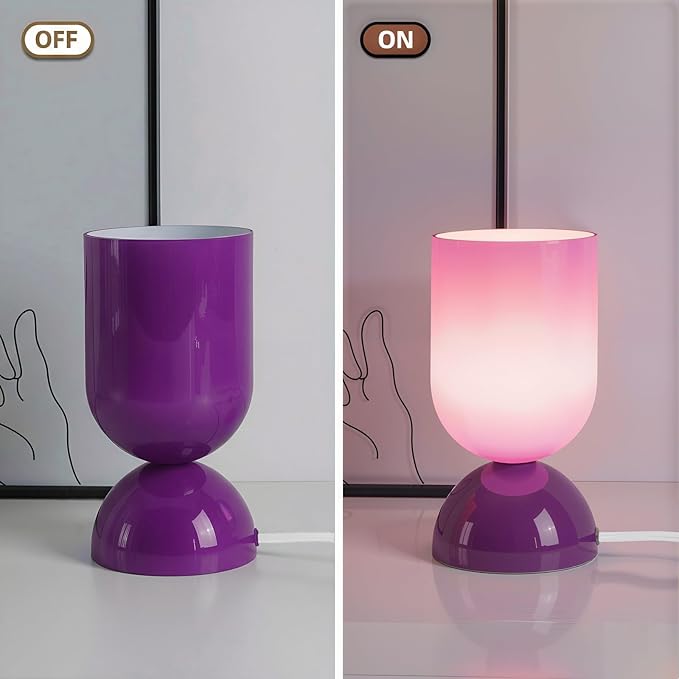 8.9" Modern Glass Table Lamp for Living Room, Dimmable Desk Lamps for Bedroom, UL Listed Nightstand Lamp with Dome Base, End Table Lamps for Home, Side Tables, College Dorm, Office, Glossy Purple
