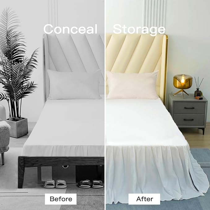 White Bed Skirt King Size Ruffled Bed Skirt with Split Corners, King Bed Skirt 22 Inch Drop, King Size Bed Skirt White for Ruffled Bed Skirt with Split Corners, Bed Skirt King Size