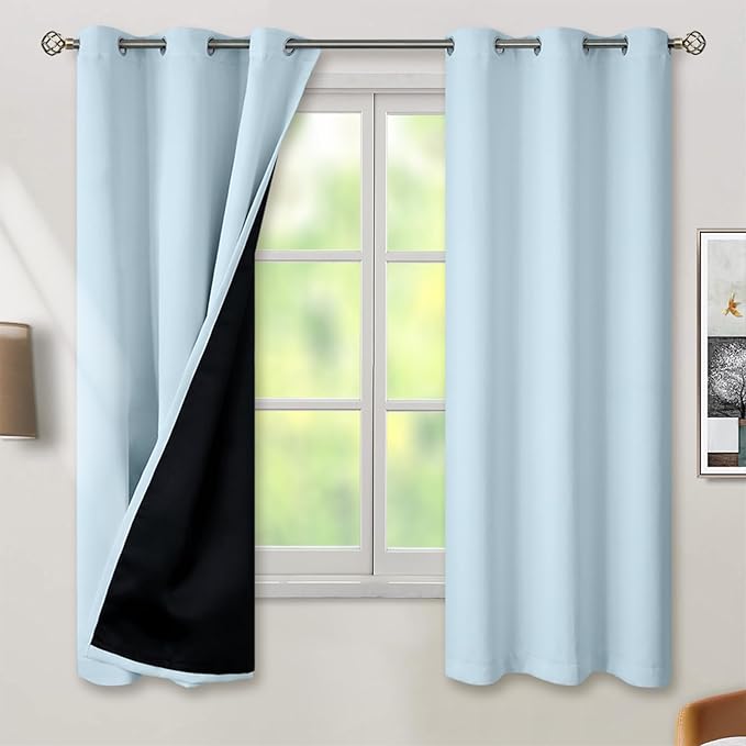 BGment Baby Blue 100% Blackout Curtains for Nursery Bedroom 63 Inch Length 2 Panels, Thermal Insulated Full Light Blocking Grommet Noise Cancelling Window Curtains for Kids Room, 38 Inch Wide Each