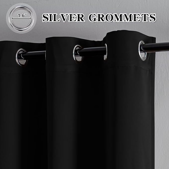 Curtains 84 Inch Length 2 Panels Set, Blackout Curtains for Bedroom Living Room, Thermal Insulated Grommet Room Darkening Drapes for Privacy Home Decor Windows(W52 x L84, Black)