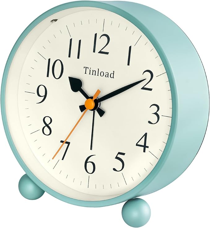 4.5" Vintage Retro Analog Alarm Clock, Super Silent Non Ticking Small Clock with Manual Light, Snooze, Battery Operated, for Living Room, Bedroom, Bedside, Desk(Green)
