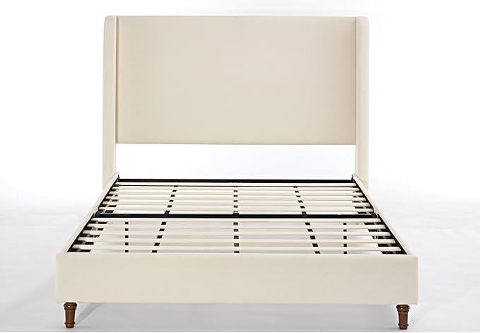 Queen Size Upholstered Bed Frame, Wingback Headboard BedframesHarper, 54" Tall Headboard Platform Beds/No Box Spring Needed/Easy Assembly/Elegant Simplicit, Beige Boucle