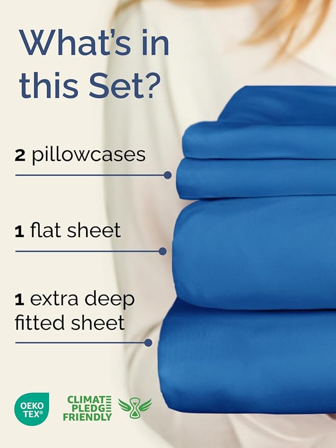 Extra Deep Twin Sheet Set - 4 Piece Breathable & Cooling Sheets - Hotel Luxury Bed Sheets Set - Easy & Secure Fit - Soft, Wrinkle Free & Comfy Sheets Set - Royal Blue Sheet Set with Extra Deep Pockets