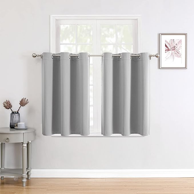 ChrisDowa Small Window Curtains for Kitchen and Bedroom - Grommet Short Thermal Insulated Room Darkening Curtains (2 Panels, Light Grey, 42 x 36 Inch)