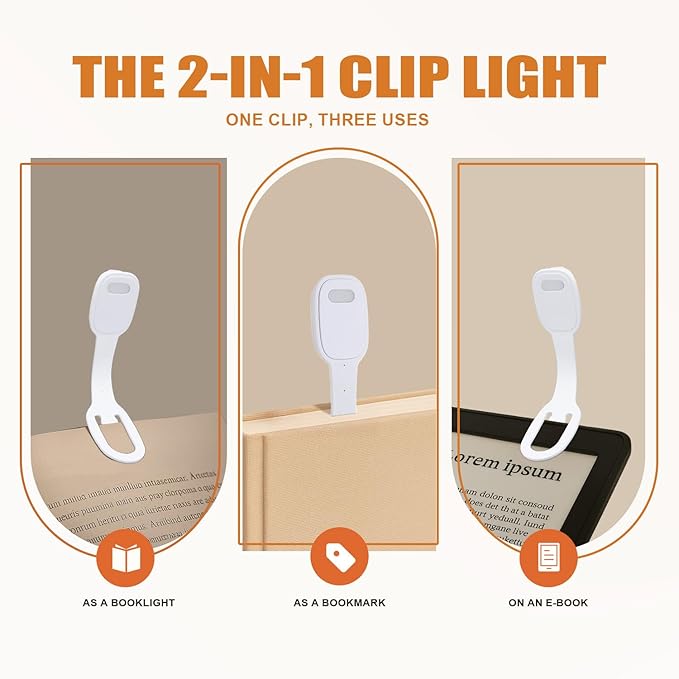 Rechargeable Book Light for Kids at Night – Portable Clip-On LED Light with Dimmable Brightness Ideal for Kids & Adults, Bedtime & Travel–Eye-Caring, Flexible, Gift for Book Lovers,White