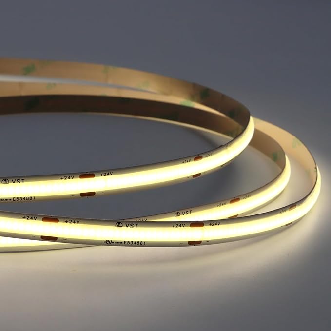VST 16.4ft COB LED Strip Lights Cool White 6000K, 24V Dimmable LED Tape Light, 48w, 2640 LEDs, Ra 93+, IP30, Lighting for Kitchen, Cabinets, UL Listed (Power Source Not Included)
