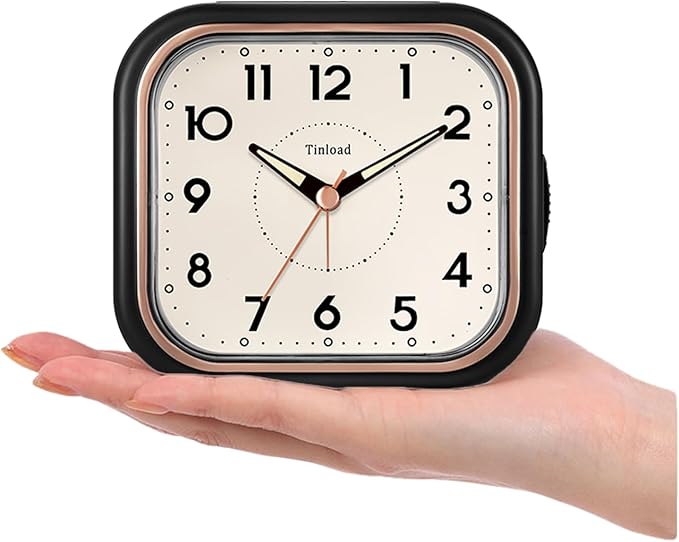 4.5" Vintage Retro Analog Alarm Clock, Super Silent Non Ticking Clock with Manual Light, Snooze, Battery Operated, Simply Design, for Living Room, Bedroom, Bedside, Desk(Black)