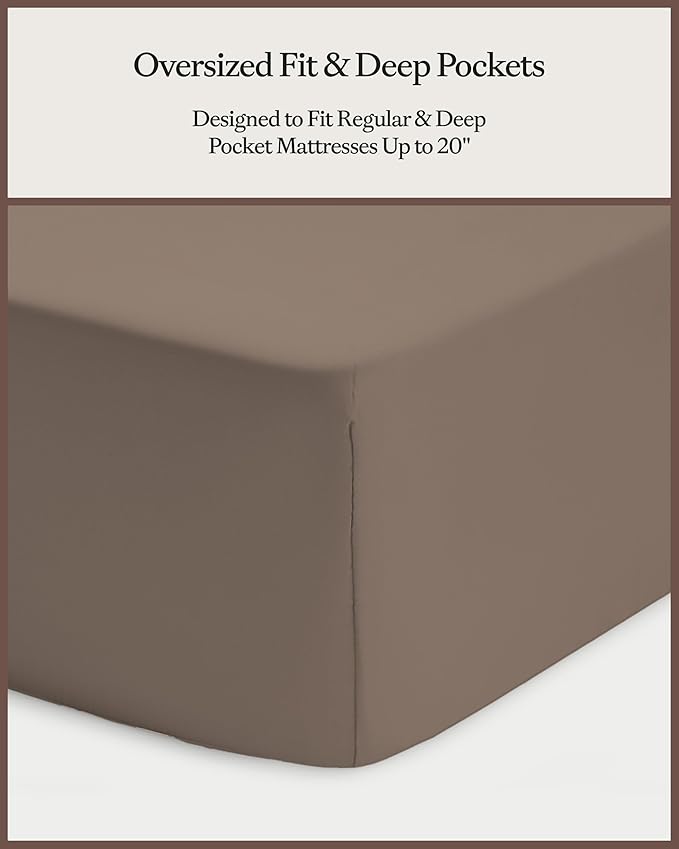 Cozy Earth Luxury Bed Sheet Set - 100% Viscose from Bamboo Fabric, Ultra-Soft & Breathable, Fits Regular & Deep Pocket Mattresses up to 20" - 4 Pieces King Sheet Set Walnut
