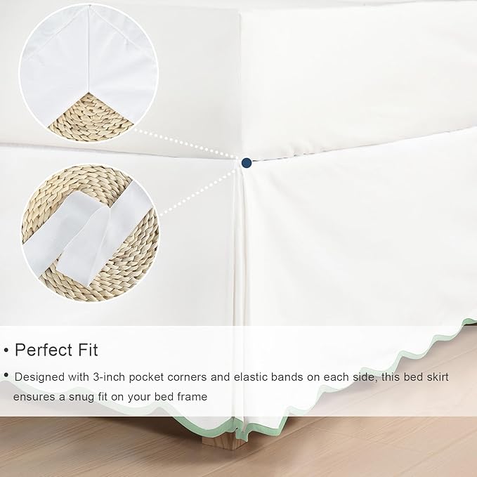HIG Off-White Chic Queen XL Bed Skirt - Easy Fit Scallop Edge Pleated Bedskirts, 14 Inch Drop Anti-Slip Dust Ruffle, Thick Fabric for Enhanced Privacy, Pre-Washed for Long-Lasting Use(N60022)