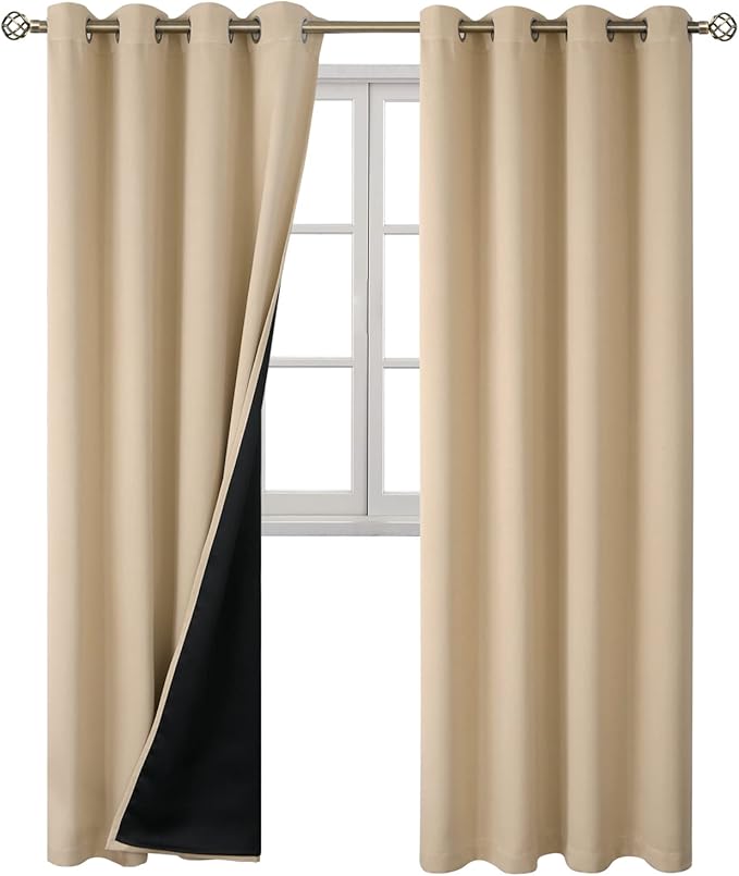 BGment Beige Blackout Curtains 95 Inches Long 2 Panels Set for Living Room, Thermal Insulated 100% Light Blocking Curtains & Drapes, Grommet Soundproof Curtains for Bedroom Window, Each 52 Wide