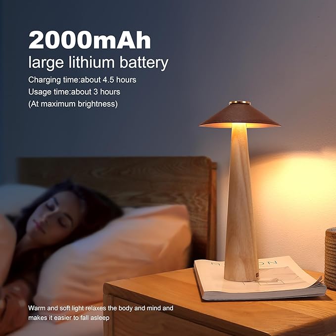 Battery Operated LED Table Lamps, 2000mAh Cordless Desk Lamp with 3 Level Brightness Touch Control Night Light for Nursery,Bedroom,Dining Room(Natural)