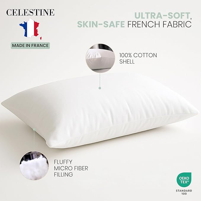 Celestine Queen Size Pillows Set of 4 – Soft Down Alternative Microfiber Filling, Plush White 20x28 Bed Pillows for Side and Back Sleepers, Breathable, Supportive, Machine Washable Pillow Set