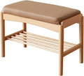 Solid Wood Shoe Bench, Shoe Rack Bench Assembled with Silicone Leather Cushion for Entryway, Hallway, Bedroom, Living Room, 11.8" x 23.6" x 16.5", Beech Wood, Natural
