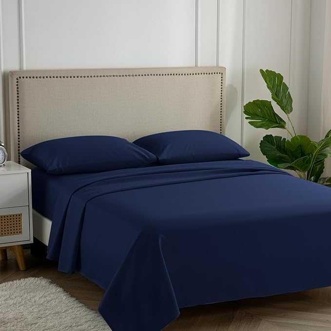 Carressa Linen 100% Egyptian Cotton Queen Sheet Set - 600 Thread Count Egyptian Cotton Queen Sheets Set (4 PC, Indigo), Ultra Soft, Cooling, 16" Deep Pocket Sateen Weave Luxury Hotel Bed Sheet