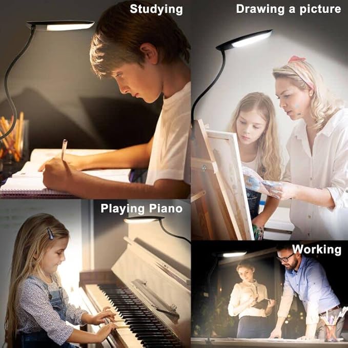 Clip on Lamp USB Reading Light 3 Color Modes 3000-6000K and 10 Brightness 8W 40 LED Flexible Gooseneck Desk Light Clip on Lamp for Desk Eye Caring Bed Lamp for Headboard (No Plug)