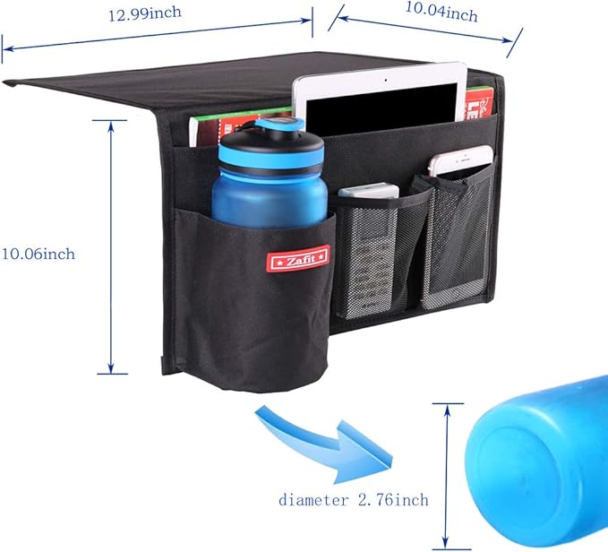 Zafit Bedside Storage Organizer - Table Cabinet Organizer Caddy for Remotes, Phone, Glasses (4 Pockets - Black)