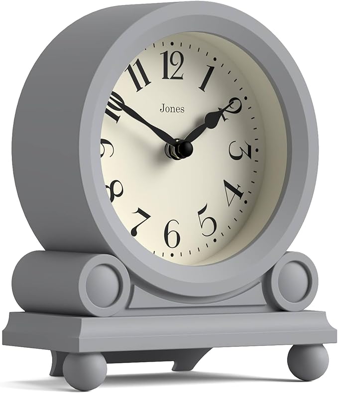 JONES CLOCKS® Maida Vale Mantel Clock | Small Traditional Desk Clock | Gray | Pretty & Charming Ideal for Mantelpiece, Bookshelf or Bedside