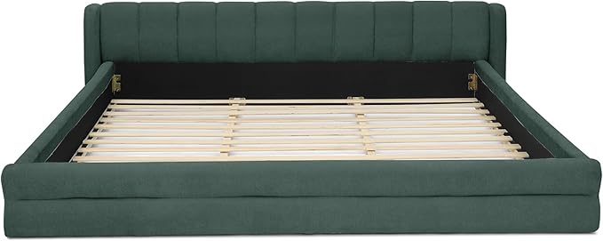 DEINPPA King Size Bed Frame with Cloud Soft Headboard, Chenille Upholstered Grounded Wood Base Bed Frame, No Box Spring Needed-Blue+Green