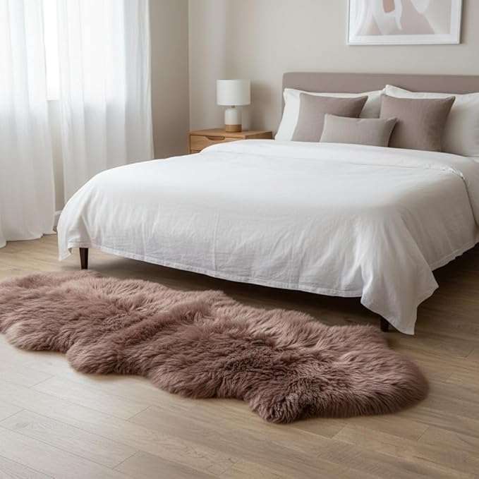 Premium Genuine Sheepskin Rug 2' x 6' Long Fur Soft & Natural Bedside Area Rug, Tan, Double Pelt