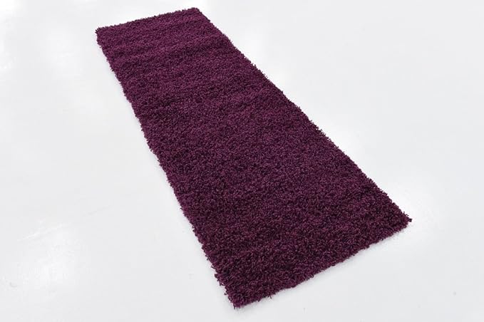 Unique Loom Solid Shag Collection Area Rug (2' 2" x 6' 7" Runner Eggplant Purple)
