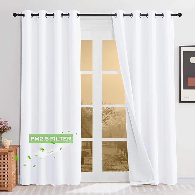 KGORGE Soundproof & Dust Particle Filtering Curtains 100% Blackout Window Cover Thermal Insulating Energy Smart Curtains for Living Room Bedroom Baby Nursery, W 52 x L 102 inches, White, 1 Pair