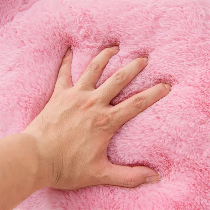 Holawakaka Standard Faux Fur Bed Rest Pillow with Arms, Rabbit Fur Reading Pillows Perfect for Adults, Teens, Kids, Arm, Back, Pregnancy Lumbar & Head Neck Coccyx Lower Back Support Cushion (Pink)