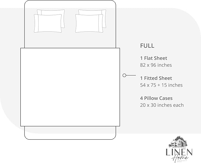Linen Home 100% Cotton Percale Sheet Set, Full Size, Baby Blue, Deep Pocket, 6 Pieces Set - 1 Flat, 1 Deep Pocket Fitted Sheet and 4 Pillowcases, Crisp Cool and Strong Bed Linen