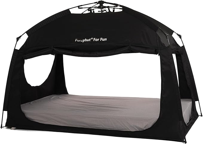 Indoor Instant Privacy Bed Tent for Sleeping,Quick Set-up Bed Canopies,Portable Bed Drapes with Large Space and 3 Doors (Black, Full)