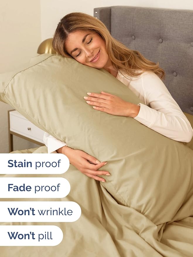 Extra Deep Queen Sheet Set - 6 Piece Breathable and Cooling Sheets - Hotel Luxury Bed Sheets Set - Easy & Secure Fit - Soft, Wrinkle Free and Comfy Sheets Set - Beige Sheet Set with Extra Deep Pockets