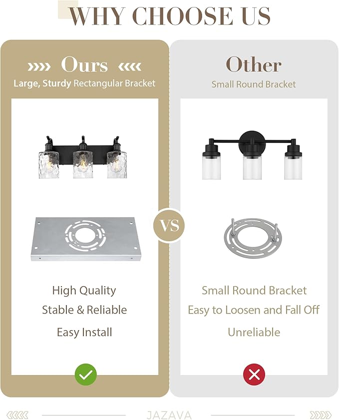Bathroom Vanity Light Fixtures Over Mirror 3-Light Hammered Glass Wall Mounted Modern Black - VL01BKH-3