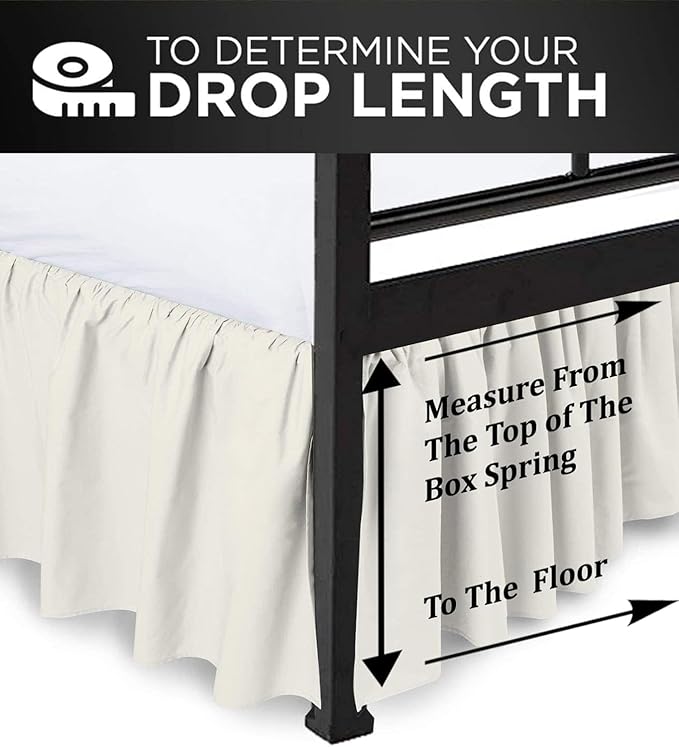 Ruffled Bed Skirt with Split Corners, Ivory, Queen 16 Inch Drop Bedskirt, Hotel Quality Brushed Microfiber Wrinkle Free Dust Ruffle Bed Skirt Queen Size
