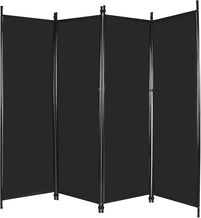 4 Panel Folding Room Divider, 6.7FT Wide Portable Privacy Screen, Room Partition Wall Dividers, Freestanding Partition Room Separation for Bedroom Office Restaurant Hospital, 80" Wx68 H, Black