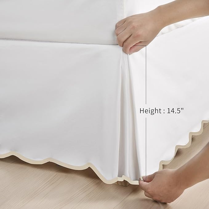 HIG Off-White Chic Twin XL Bed Skirt - Easy Fit Scallop Edge Pleated Bedskirts, 14 Inch Drop Anti-Slip Dust Ruffle, Thick Fabric for Enhanced Privacy, Pre-Washed for Long-Lasting Use(N60022)