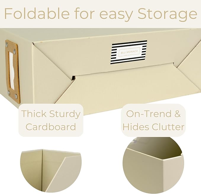 BLU MONACO | Cardboard Magazine File Holder Set of 6 | Vertical Magazine File Holder with Label Slots | Beige Linen Foldable File Organizers for Desk Shelf Office
