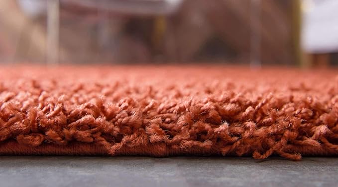 Unique Loom Solid Shag Collection Area Rug (6' 1" Round, Terracotta)