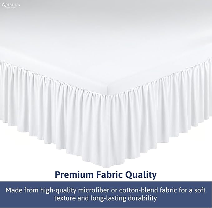 KRISHNA Ruffled Bed Skirt with Split Corners King, 100% Microfiber Hotel Quality, 16 Inch Drop Dust Ruffle Gathered Bedskirt with Platform, 78" x 80", White