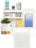 Bedside Wall Organizer Metal Shelf with Cup & Tissue Holder – Waterproof Wall Storage Rack for Dorm Room, Bathroom, Kitchen, and Office (White)